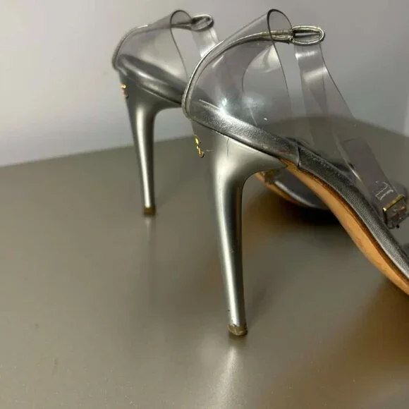Chanel Silver Metallic Ankle Strap Heels - Picture 4 of 6